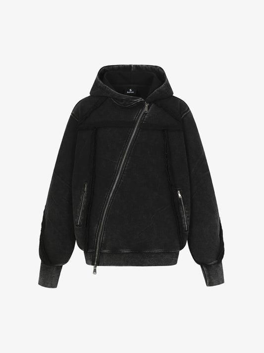 Moletom Pavtros Asymmetric Zip Washed Hoodie