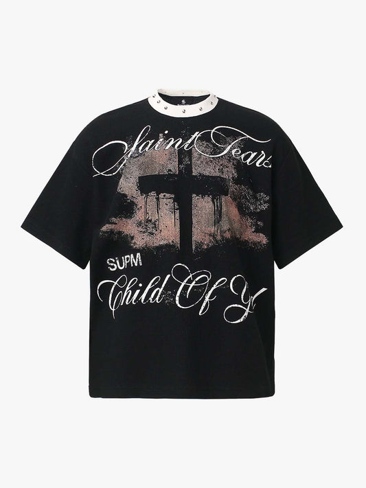 Camiseta Pavtros Studios Saint Fear Studded Oversized Tee