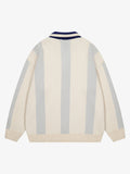 Vertical Striped Colorblock Lapel Sweater - 2587