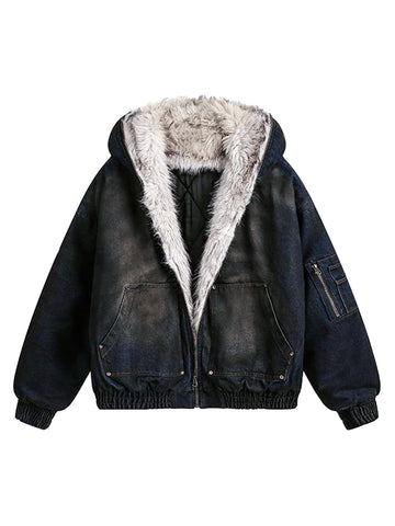 Jaqueta Pavtros Washed Denim Fur Hooded - foto 1