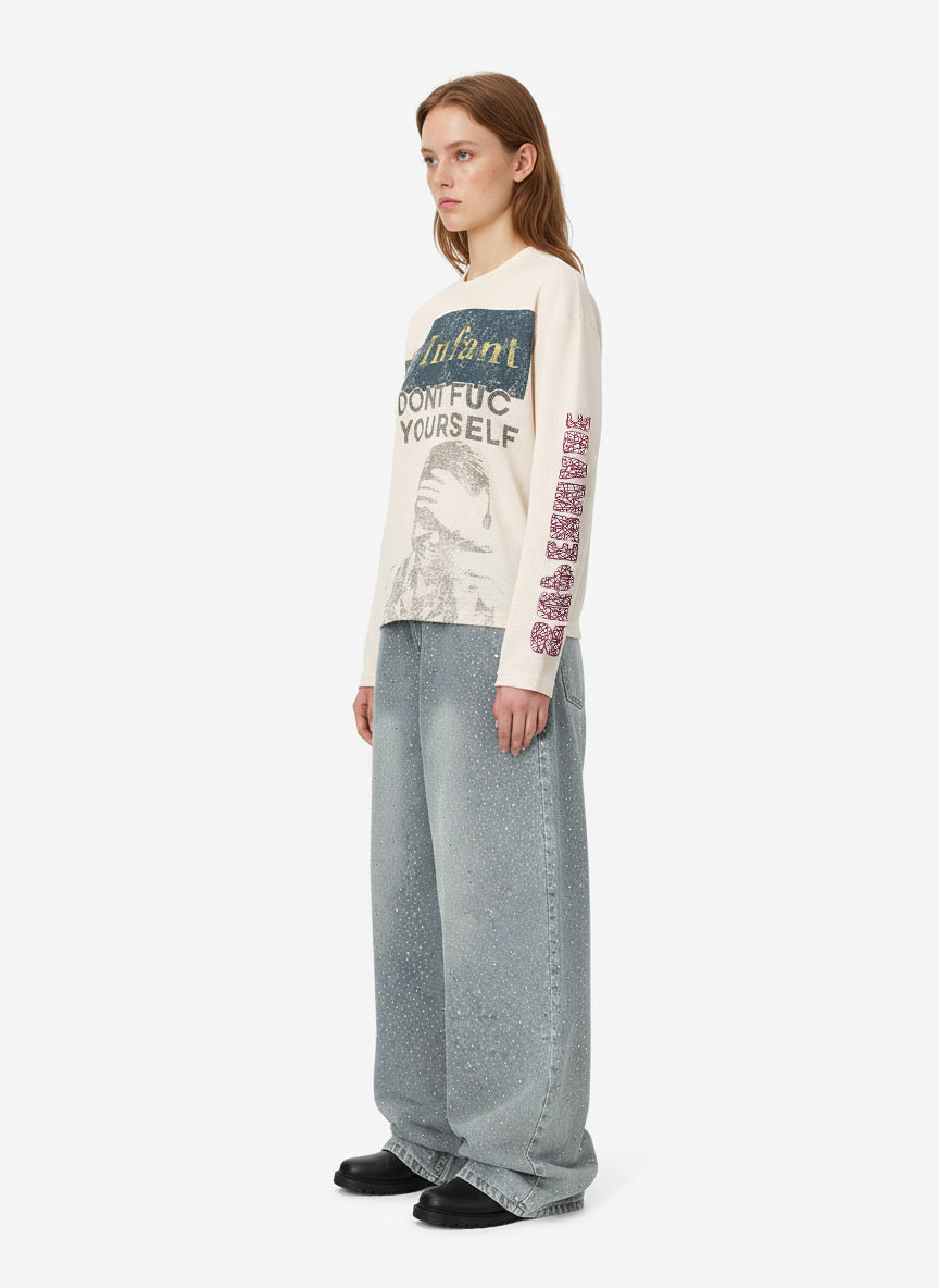 Blusa Pavtros Waffle Knit Graphic Print