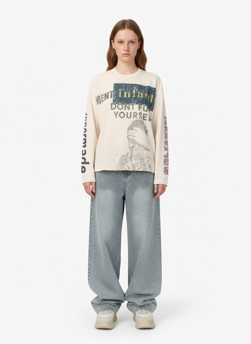 Blusa Pavtros Waffle Knit Graphic Print