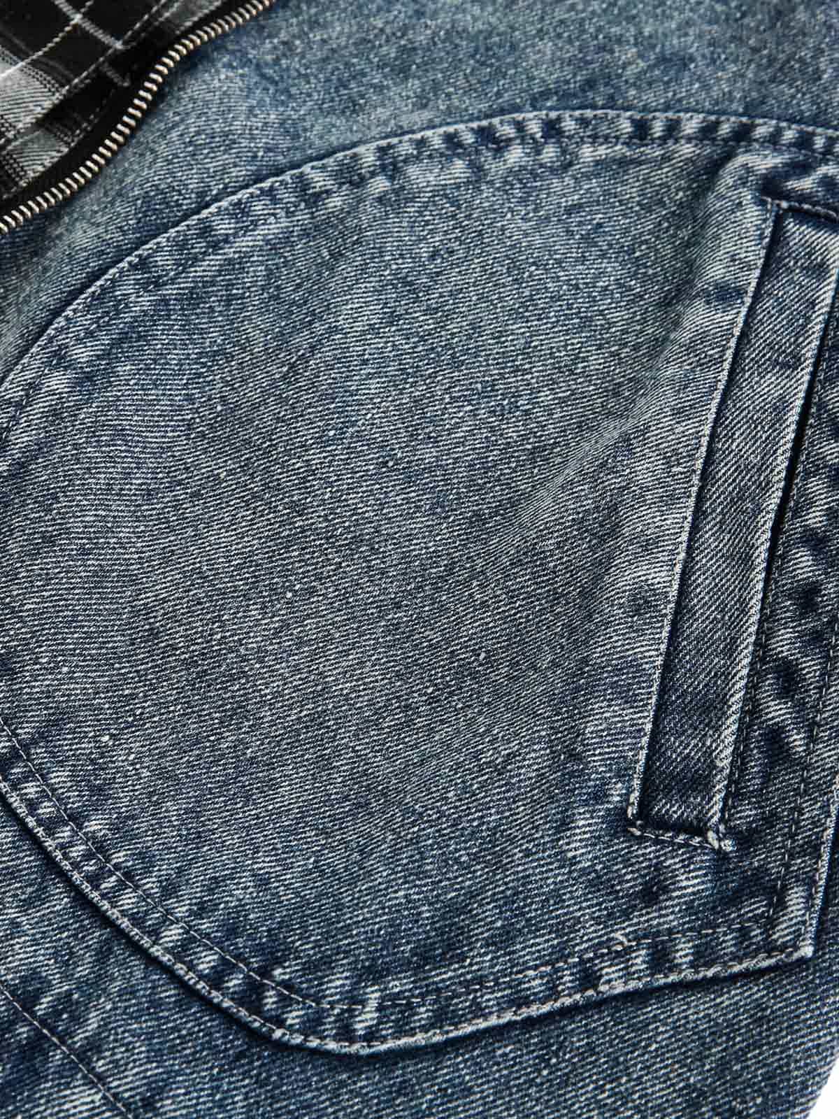 Jaqueta Pavtros Washed Distressed Patchwork Faux Two-Piece Denim - foto 5