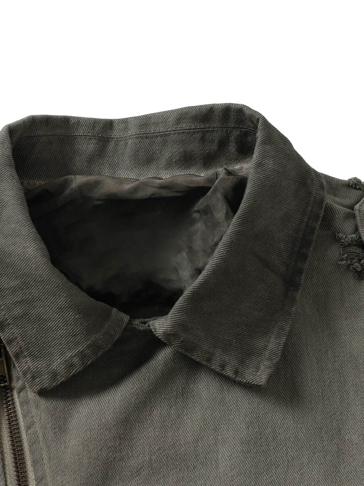 Jaqueta Pavtros Distressed Irregular Zip Up Denim Jacket - foto 5