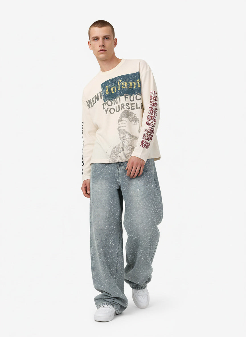 Blusa Pavtros Waffle Knit Graphic Print