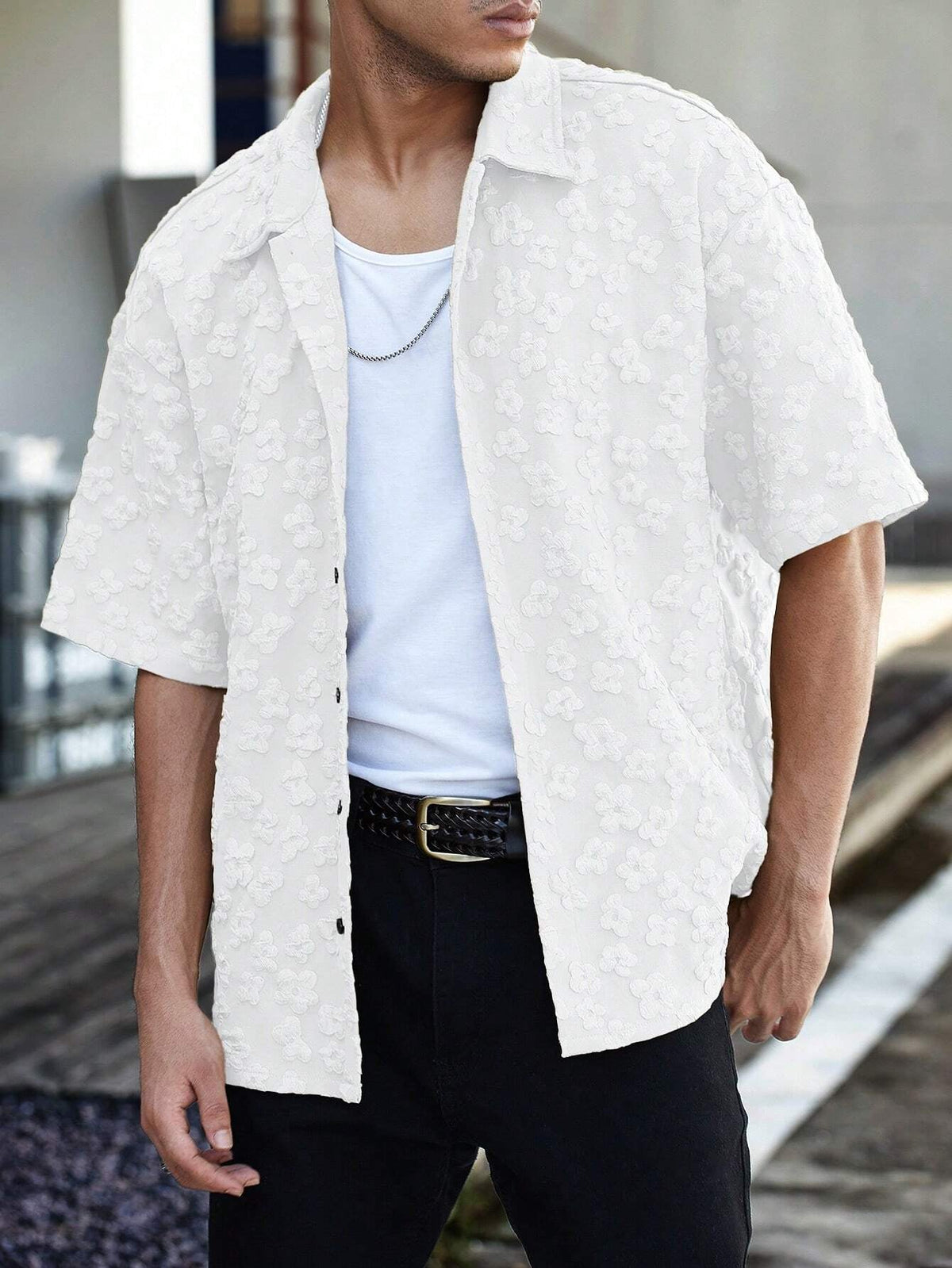 Camisa Pavtros Floeyr de Manga Curta Jacquard