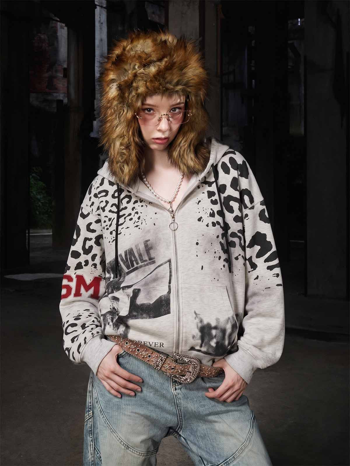 Moletom Pavtros Leopard Logo Appliqué Distressed