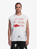 Grunge Slogan Print Distressed Raw Hem Sleeveless T-Shirt