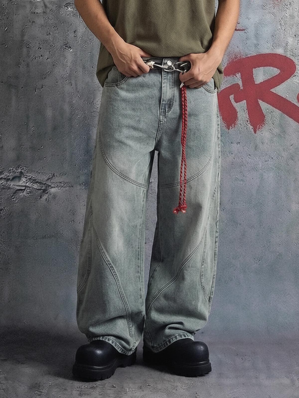 Calça Pavtros Belt Detail With Patchwork