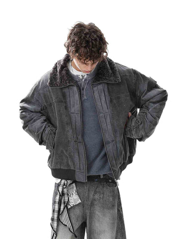 Jaqueta Pavtros Distressed Pleated Shearling Collar