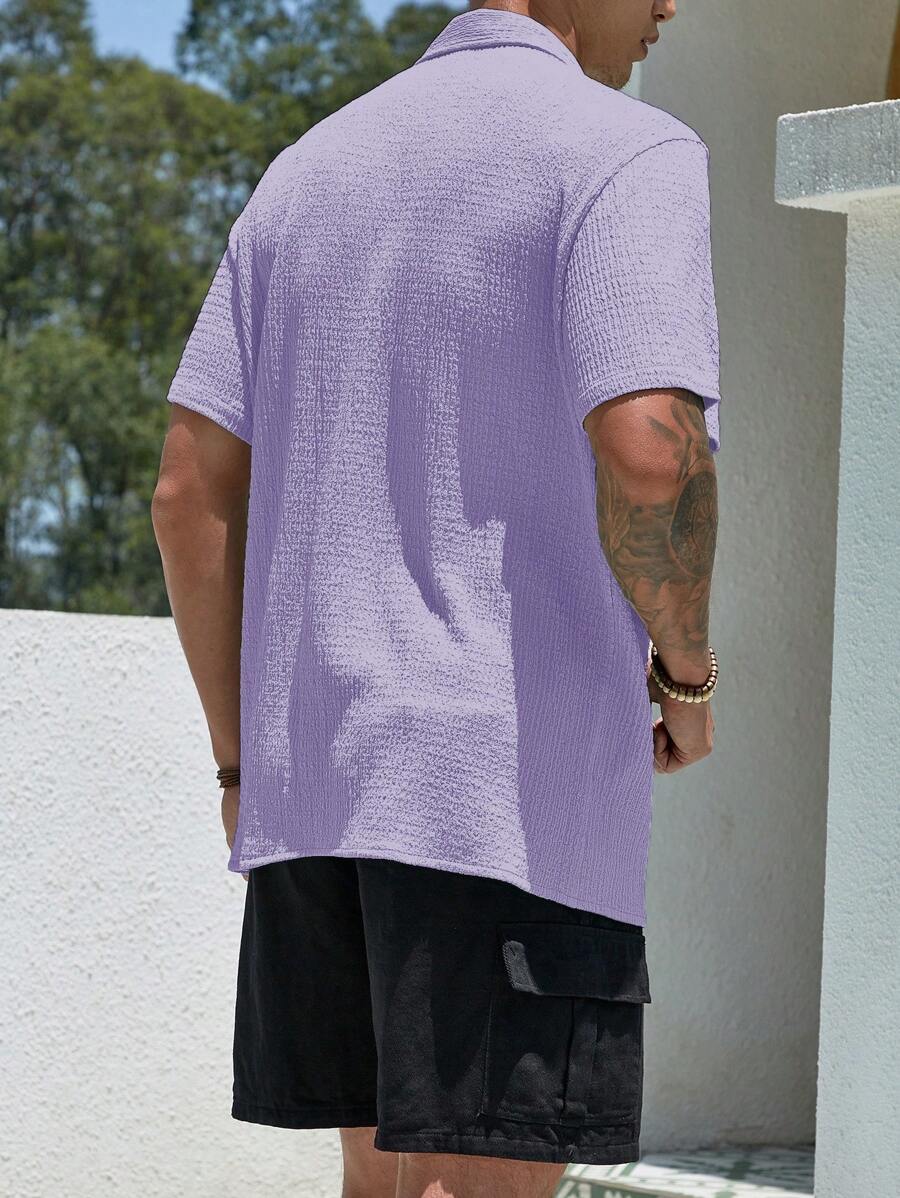 ResortEase Camisa Casual de Manga Curta com Botões e Cor Sólida, Ajuste Folgado, Férias