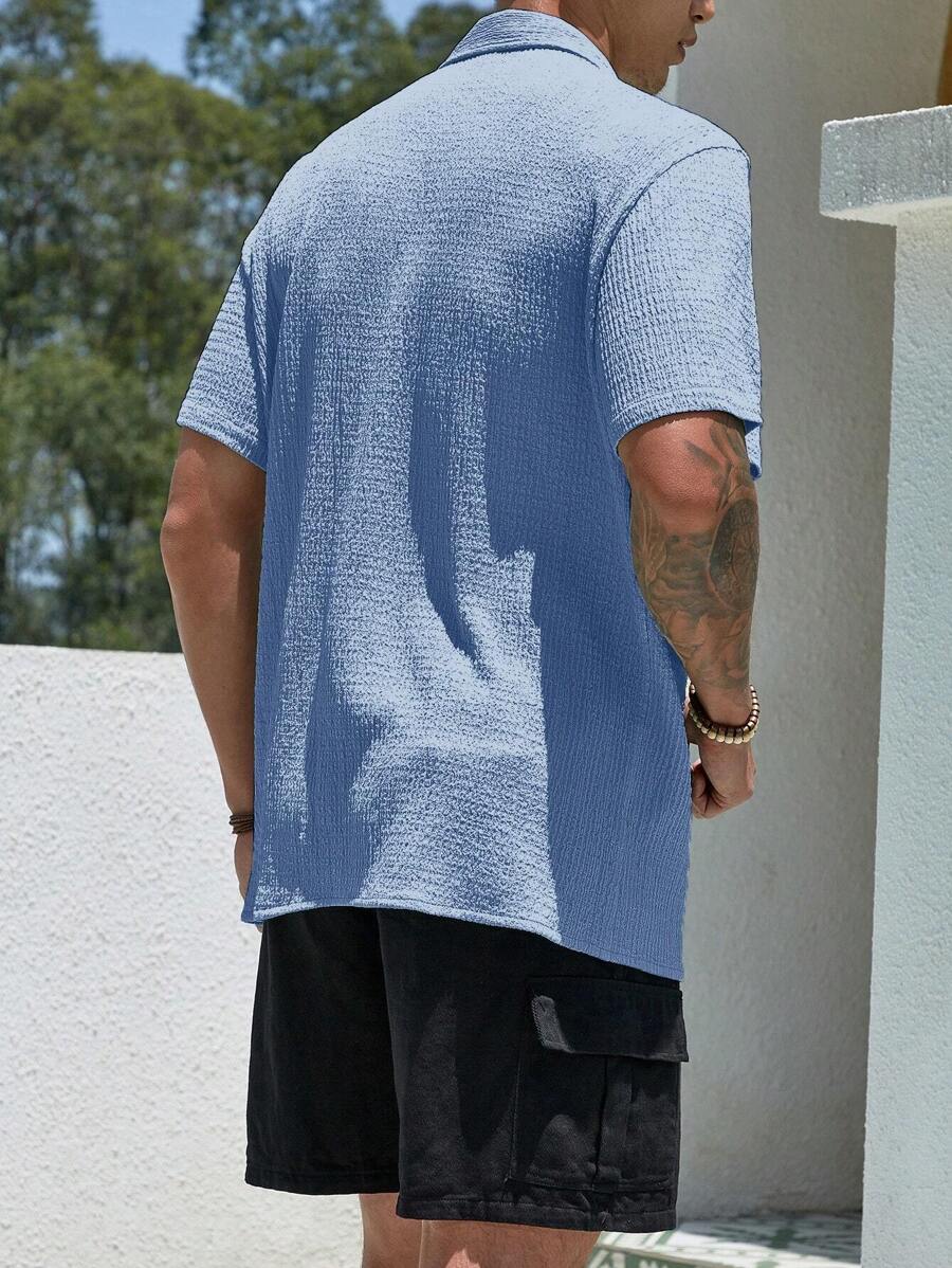 ResortEase Camisa Casual de Manga Curta com Botões e Cor Sólida, Ajuste Folgado, Férias