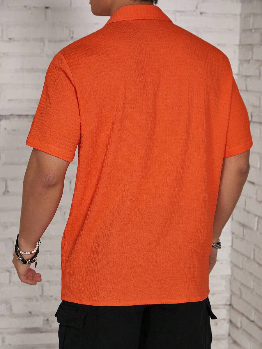 ResortEase Camisa Casual de Manga Curta com Botões e Cor Sólida, Ajuste Folgado, Férias