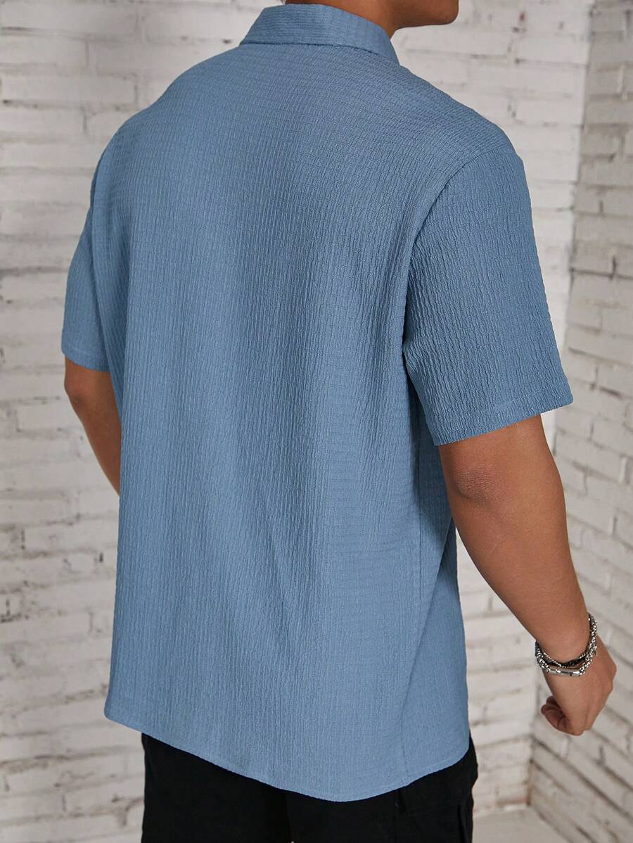 ResortEase Camisa Casual de Manga Curta com Botões e Cor Sólida, Ajuste Folgado, Férias