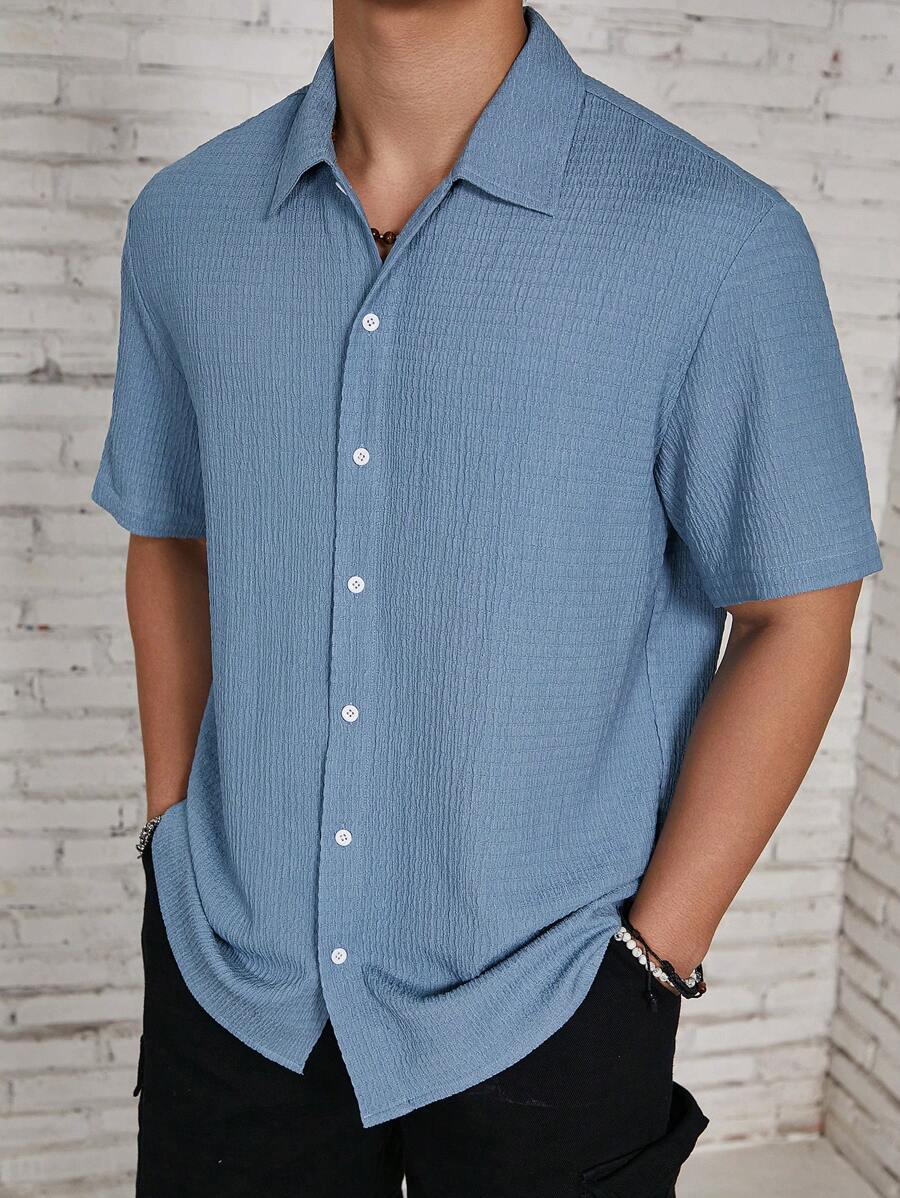 ResortEase Camisa Casual de Manga Curta com Botões e Cor Sólida, Ajuste Folgado, Férias