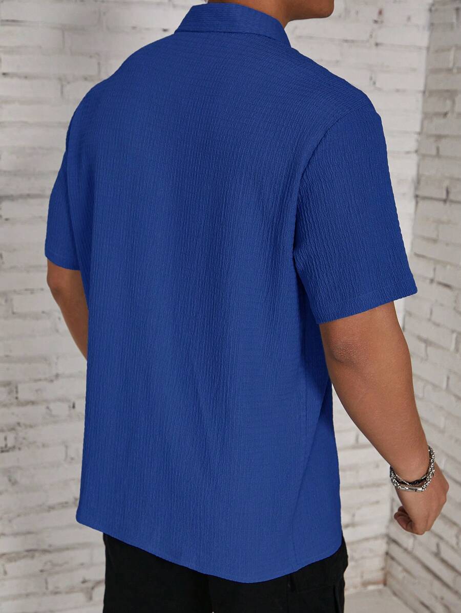 ResortEase Camisa Casual de Manga Curta com Botões e Cor Sólida, Ajuste Folgado, Férias