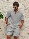 EGENSIO Conjunto de verão para homens, com camiseta de manga curta e shorts texturizados, 2 peças
