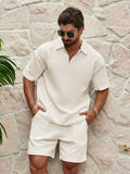 EGENSIO Conjunto de verão para homens, com camiseta de manga curta e shorts texturizados, 2 peças