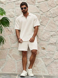 EGENSIO Conjunto de verão para homens, com camiseta de manga curta e shorts texturizados, 2 peças