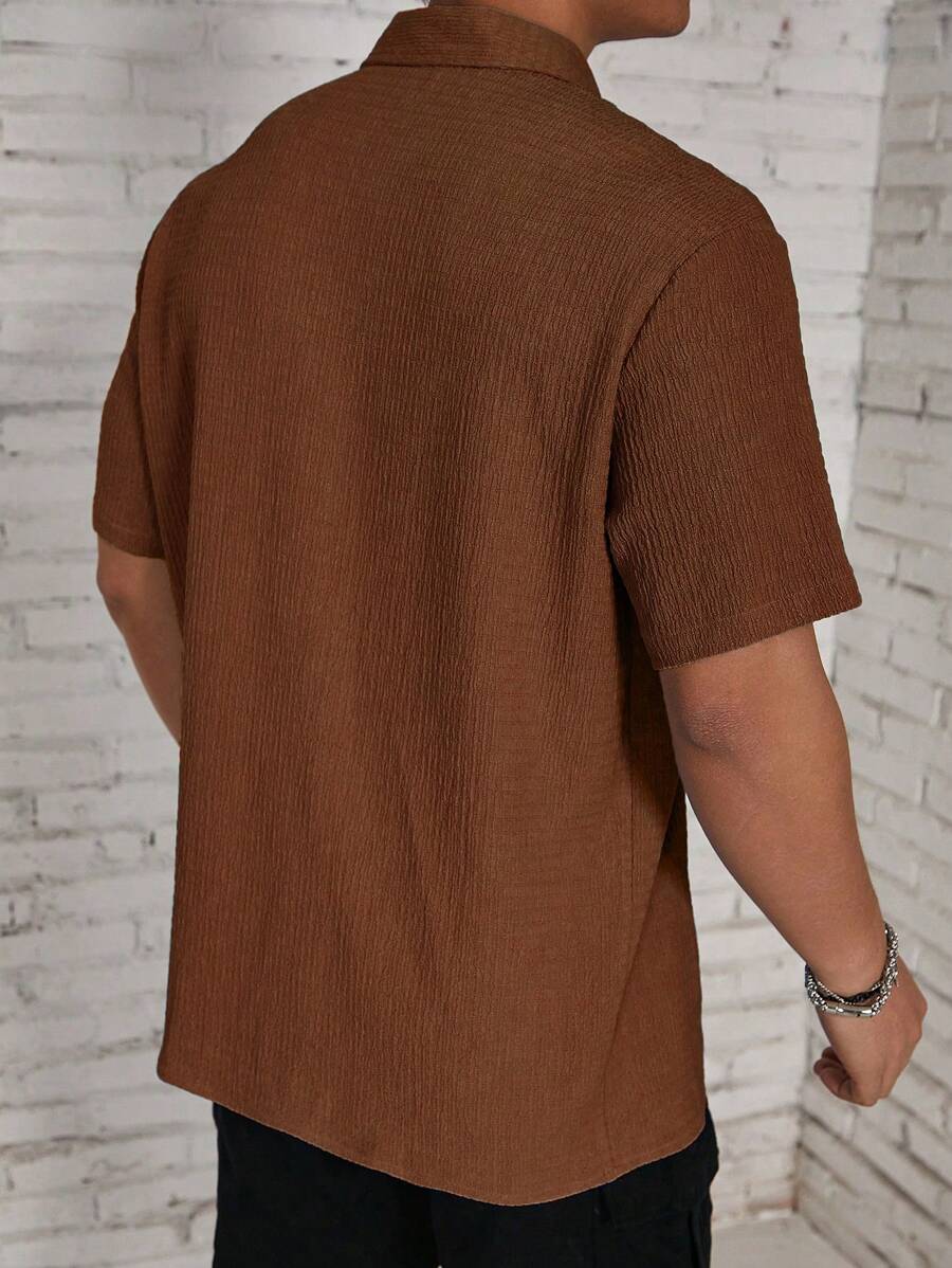 ResortEase Camisa Casual de Manga Curta com Botões e Cor Sólida, Ajuste Folgado, Férias