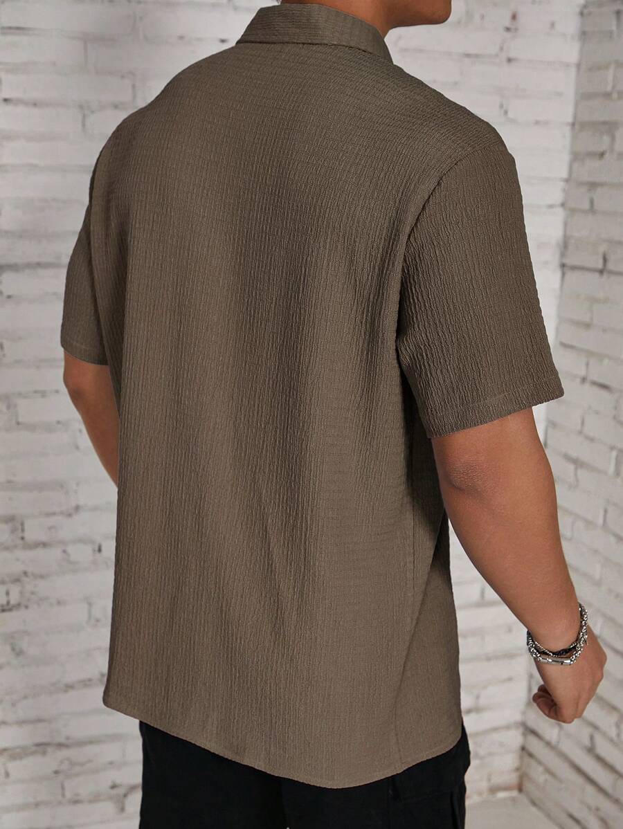 ResortEase Camisa Casual de Manga Curta com Botões e Cor Sólida, Ajuste Folgado, Férias
