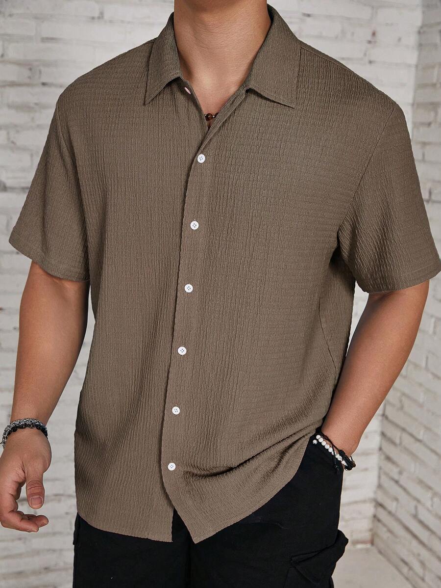 ResortEase Camisa Casual de Manga Curta com Botões e Cor Sólida, Ajuste Folgado, Férias