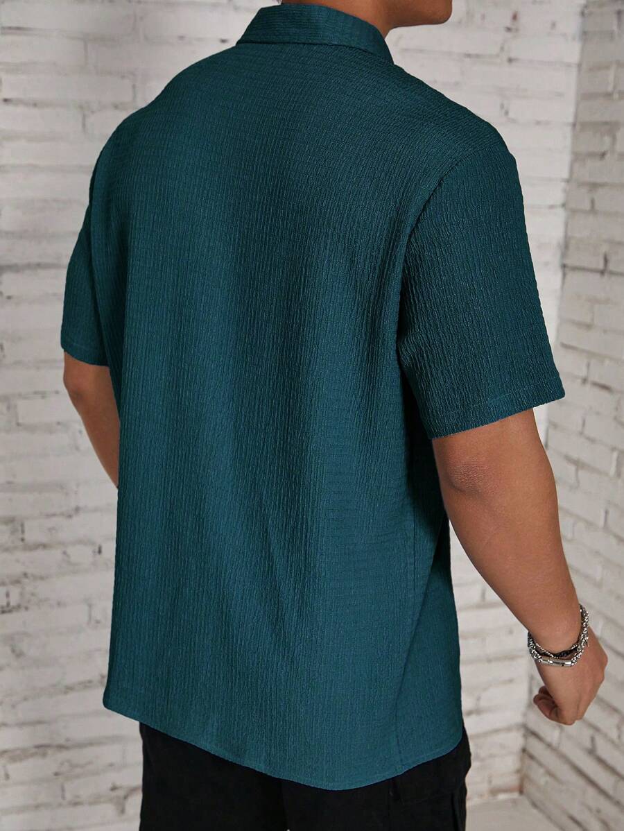 ResortEase Camisa Casual de Manga Curta com Botões e Cor Sólida, Ajuste Folgado, Férias
