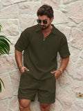EGENSIO Conjunto de verão para homens, com camiseta de manga curta e shorts texturizados, 2 peças
