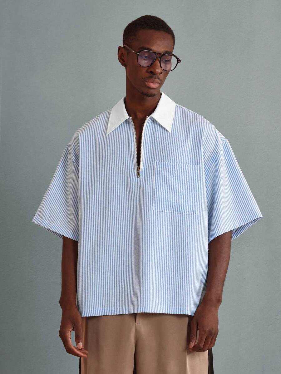 Camisa Polo Pavtros Striped Half-Zip White Collar - foto 2