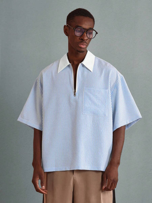Camisa Polo Pavtros Striped Half-Zip White Collar
