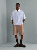 SUMWON Camisa Polo Listrada Casual Oversized de Meio Zíper, Primavera Verão, Negócios, Zíper Parcial Inteligente, Gola, Bolso, Roupas Esportivas, Conforto, Traje de Escritório