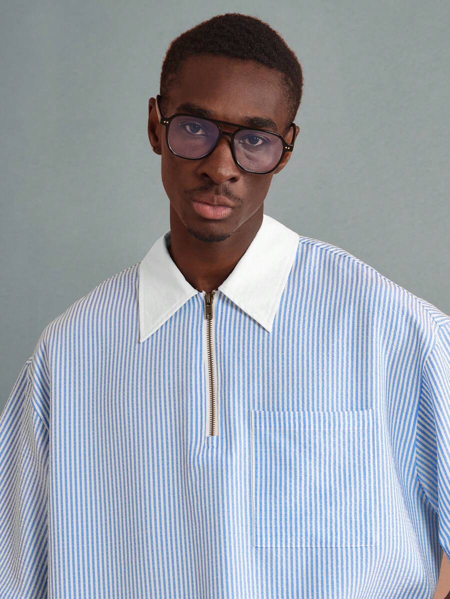 Camisa Polo Pavtros Striped Half-Zip White Collar - foto 6