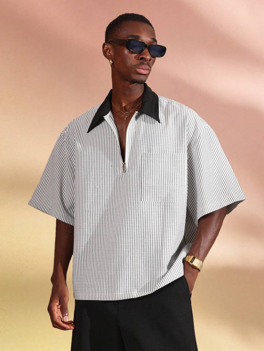 Camisa Polo Pavtros Striped Half-Zip White Collar - foto 7