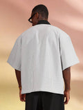 SUMWON Camisa Polo Listrada Casual Oversized de Meio Zíper, Primavera Verão, Negócios, Zíper Parcial Inteligente, Gola, Bolso, Roupas Esportivas, Conforto, Traje de Escritório