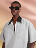 SUMWON Camisa Polo Listrada Casual Oversized de Meio Zíper, Primavera Verão, Negócios, Zíper Parcial Inteligente, Gola, Bolso, Roupas Esportivas, Conforto, Traje de Escritório