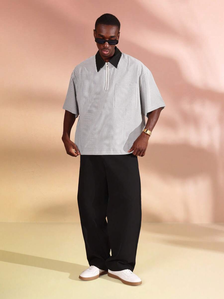Camisa Polo Pavtros Striped Half-Zip White Collar - foto 10
