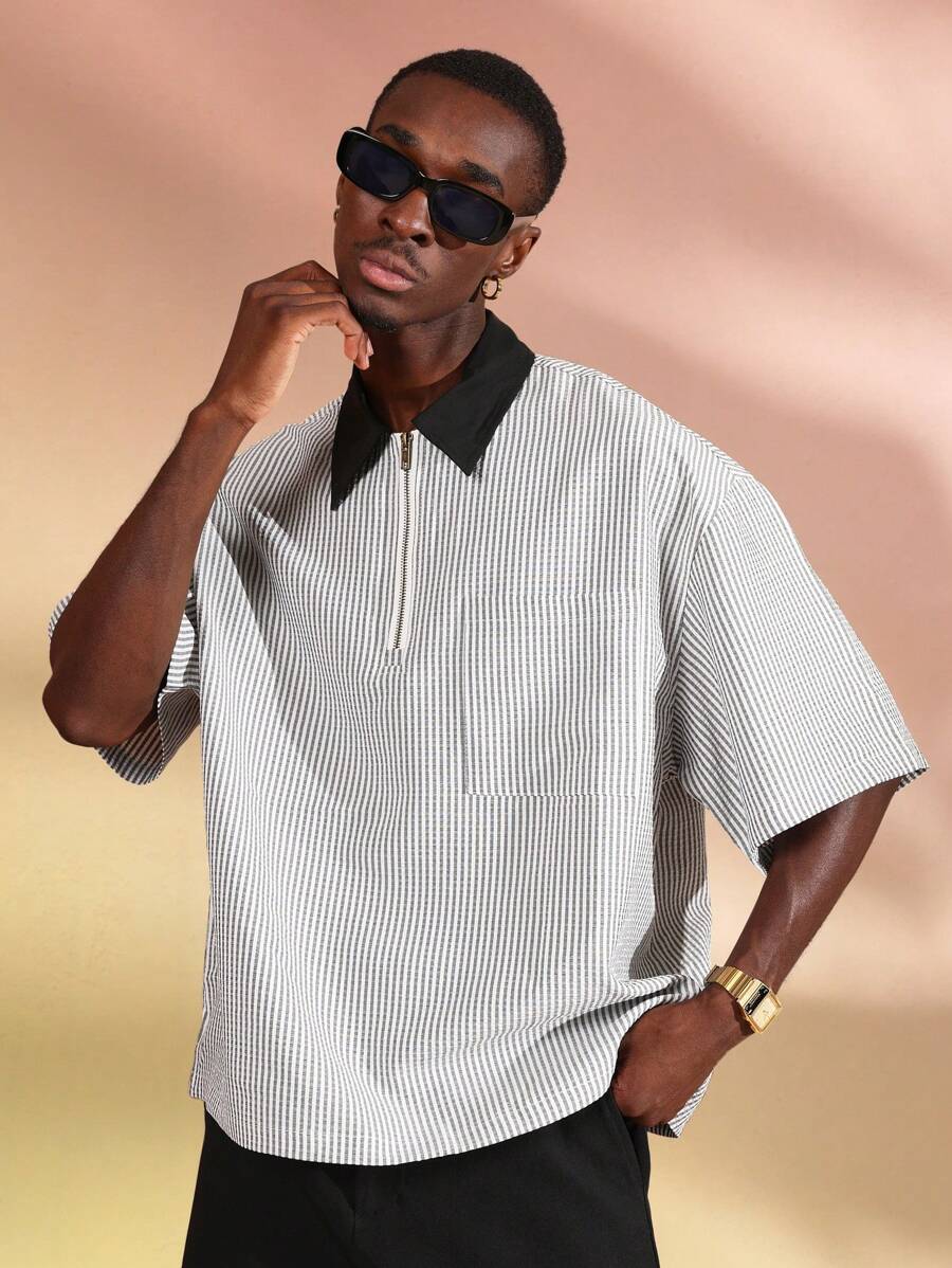 Camisa Polo Pavtros Striped Half-Zip White Collar - foto 11