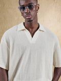 Top Polo de Manga Curta Ajustada Tipo Cropped SUMWON para Homens, em Padrão de Malha Aberta, Casual de Verão para Golfe, Gola Simples