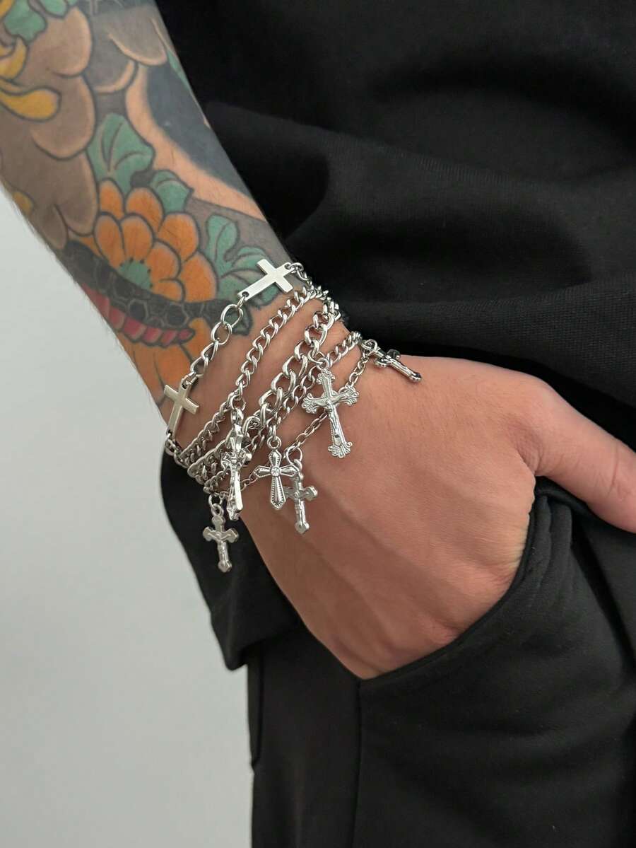 Conjunto Pulseiras Punk Cross