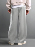 SUMWON Calça de Moletom Relaxada com Ajuste de Barril, Detalhe de Listras Laterais e Cordão na Cintura para Conforto Casual do Dia a Dia, Lisa