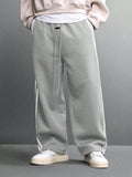 SUMWON Calça de Moletom Relaxada com Ajuste de Barril, Detalhe de Listras Laterais e Cordão na Cintura para Conforto Casual do Dia a Dia, Lisa