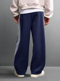 SUMWON Calça de Moletom Relaxada com Ajuste de Barril, Detalhe de Listras Laterais e Cordão na Cintura para Conforto Casual do Dia a Dia, Lisa