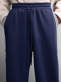 SUMWON Calça de Moletom Relaxada com Ajuste de Barril, Detalhe de Listras Laterais e Cordão na Cintura para Conforto Casual do Dia a Dia, Lisa