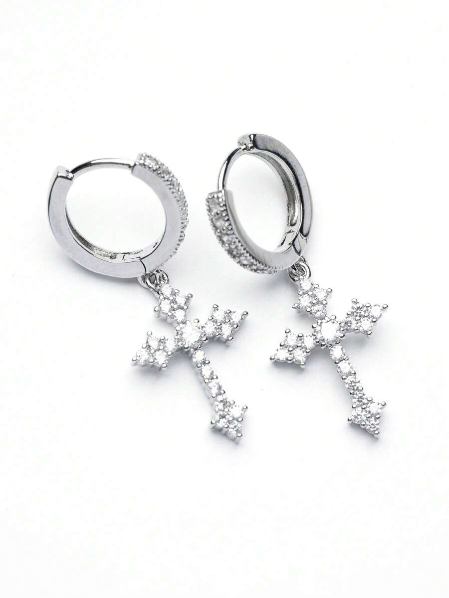 Brincos Cruz Prata Stack