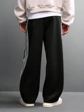 SUMWON Calça de Moletom Relaxada com Ajuste de Barril, Detalhe de Listras Laterais e Cordão na Cintura para Conforto Casual do Dia a Dia, Lisa