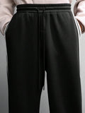 SUMWON Calça de Moletom Relaxada com Ajuste de Barril, Detalhe de Listras Laterais e Cordão na Cintura para Conforto Casual do Dia a Dia, Lisa
