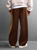 SUMWON Calça de Moletom Relaxada com Ajuste de Barril, Detalhe de Listras Laterais e Cordão na Cintura para Conforto Casual do Dia a Dia, Lisa