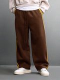 SUMWON Calça de Moletom Relaxada com Ajuste de Barril, Detalhe de Listras Laterais e Cordão na Cintura para Conforto Casual do Dia a Dia, Lisa