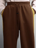 SUMWON Calça de Moletom Relaxada com Ajuste de Barril, Detalhe de Listras Laterais e Cordão na Cintura para Conforto Casual do Dia a Dia, Lisa