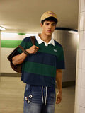 SWAVVY Camisa Polo Masculina Casual de Verão, Ajuste Solto, Tamanho Padrão, Blocos de Cores Sólidas Azul e Branco